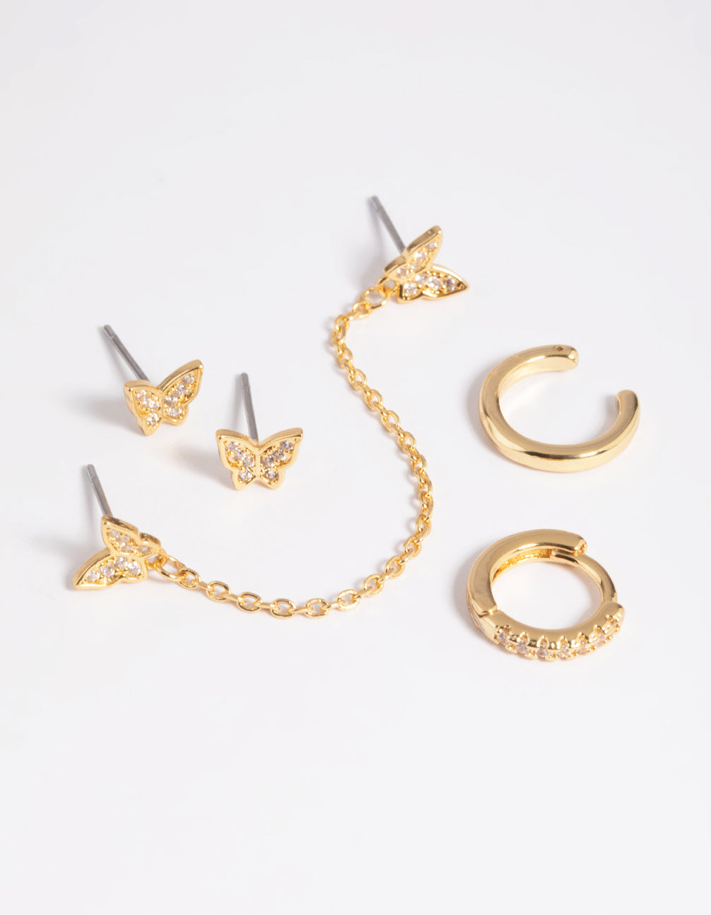 Gold Plated Butterfly Chain Earring Stack 6-Pack