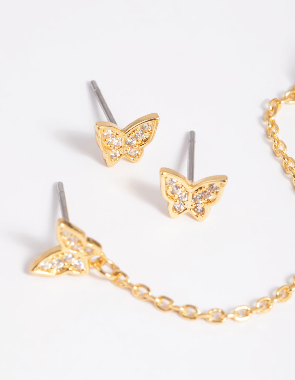 Gold Plated Butterfly Chain Earring Stack 6-Pack