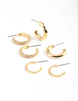 Gold Plated Diamante Hoop Earring Pack