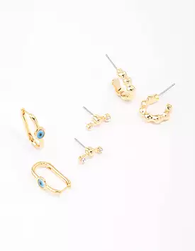 Gold Plated Evil Eye Hoop Earring 3-Pack