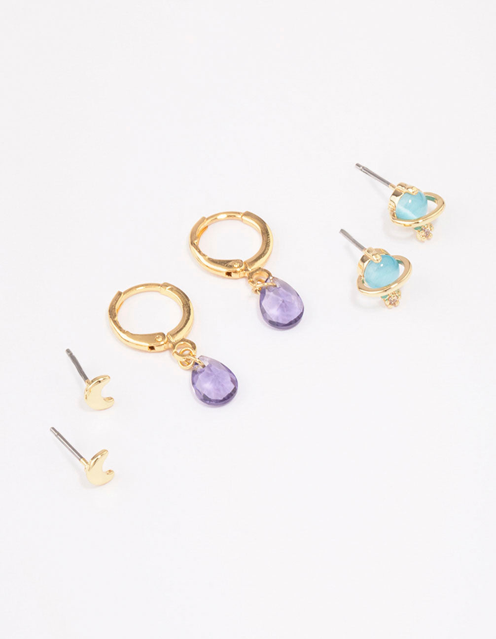 Gold Plated Semi-Precious Planet Earring 3-Pack