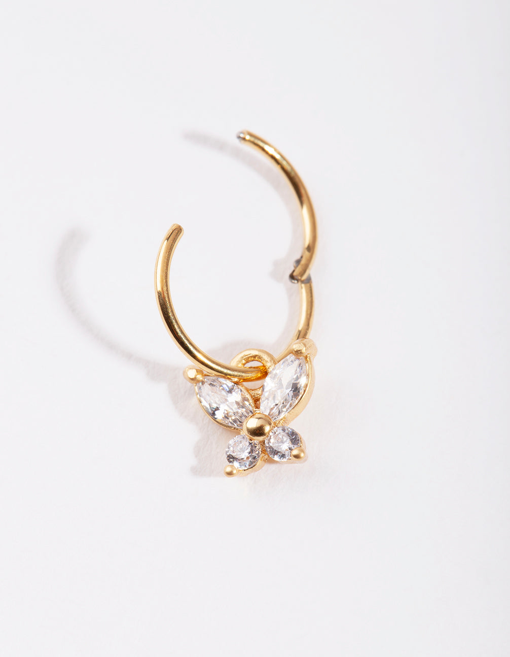 Gold Surgical Steel Cubic Zirconia Butterfly Clicker Earring