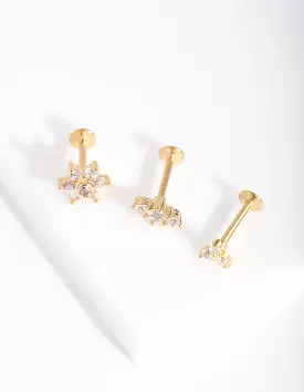 Gold Surgical Steel Flower Flat Back Earring Pack