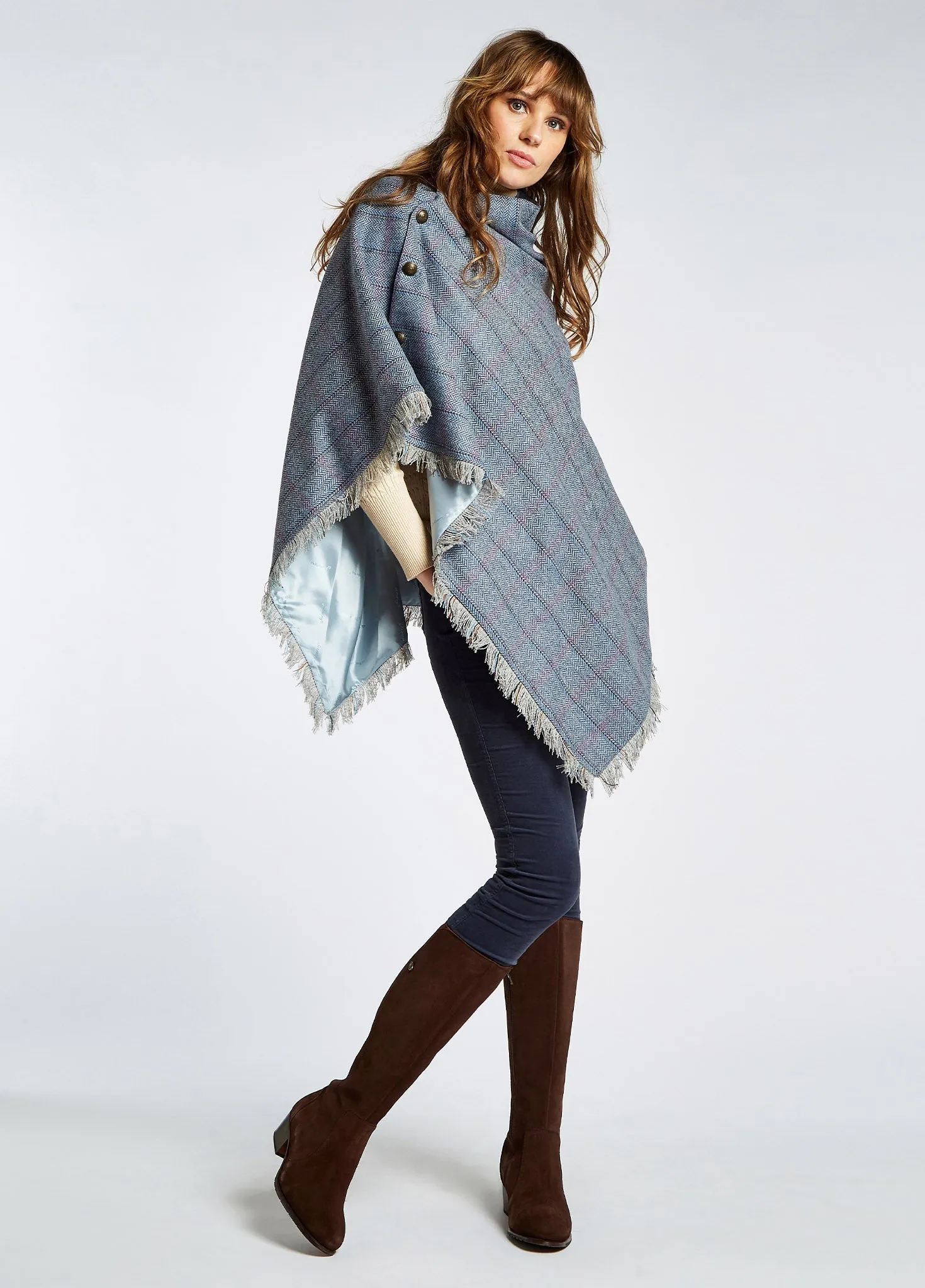 Hazelwood Tweed Poncho - Demin Haze