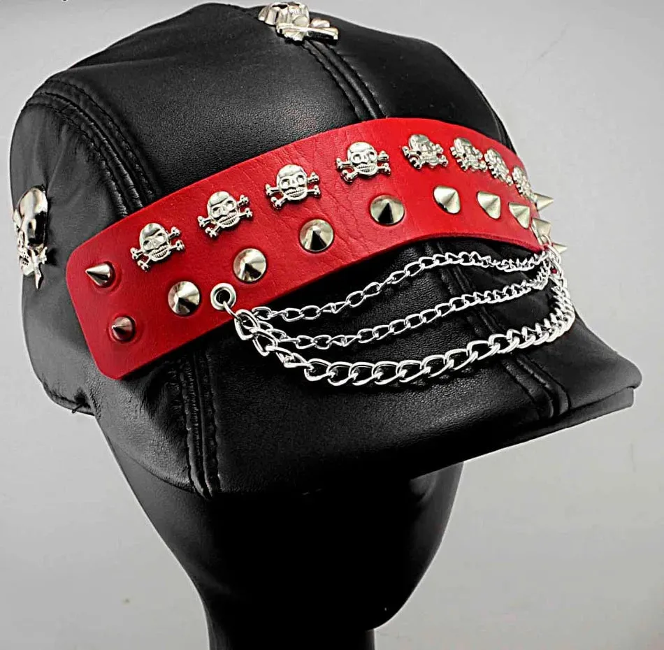 Hip Hop Style Patchwork Pattern Genuine Leather Biker Hat for Men and Women