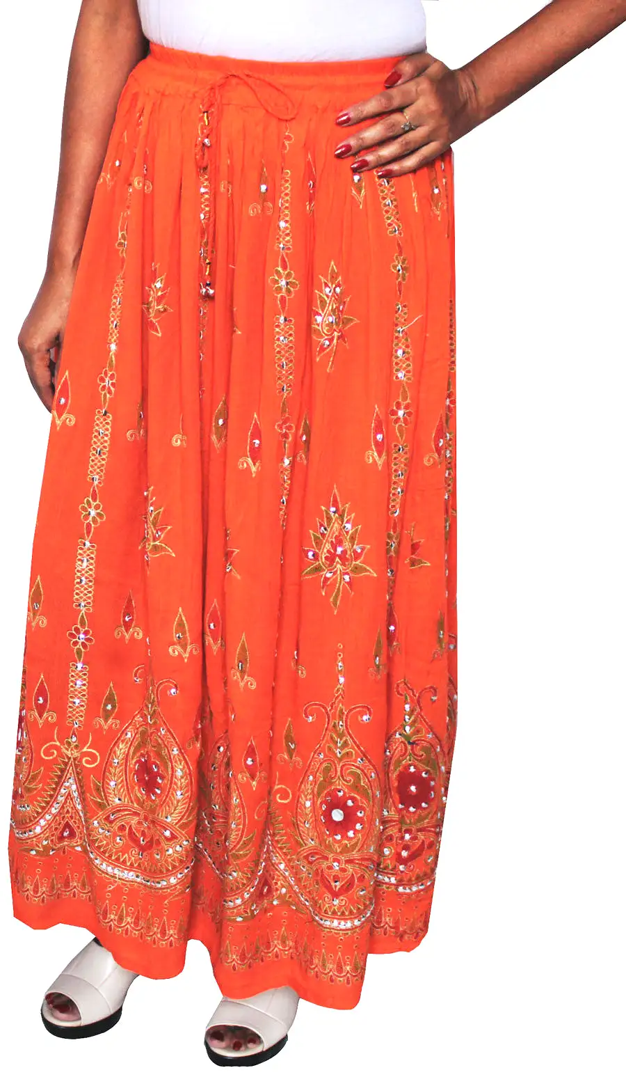 Indian Long Skirts Sequins Maxi Length India Clothes (Orange)