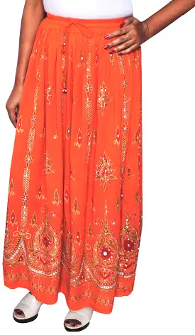 Indian Long Skirts Sequins Maxi Length India Clothes (Orange)