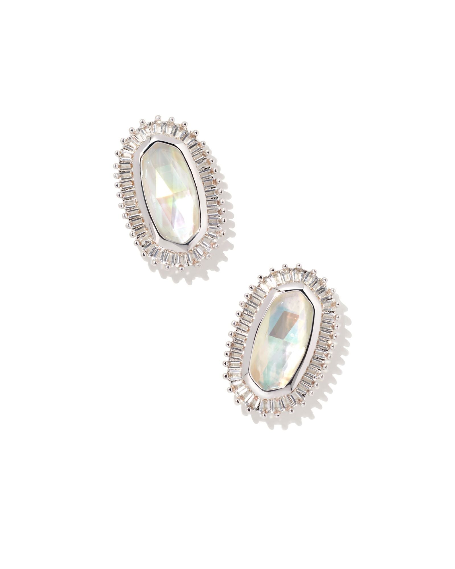 Kendra Scott Baguette Ellie Stud Earring Rhodium Ivory Mix