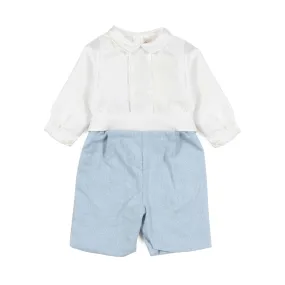 La Stupenderia White And Light Blue Giulio Romper For Baby Boy