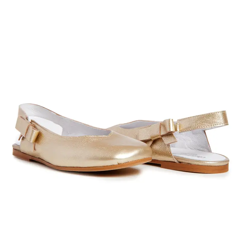 Leather Slingback Flats in Gold