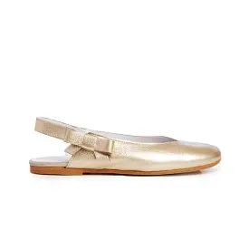 Leather Slingback Flats in Gold