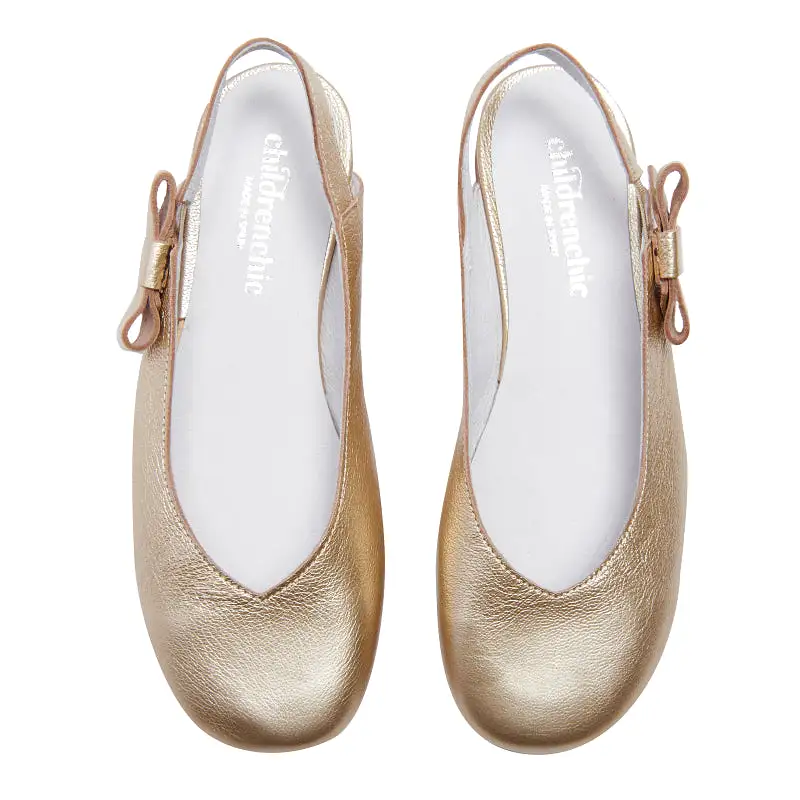 Leather Slingback Flats in Gold