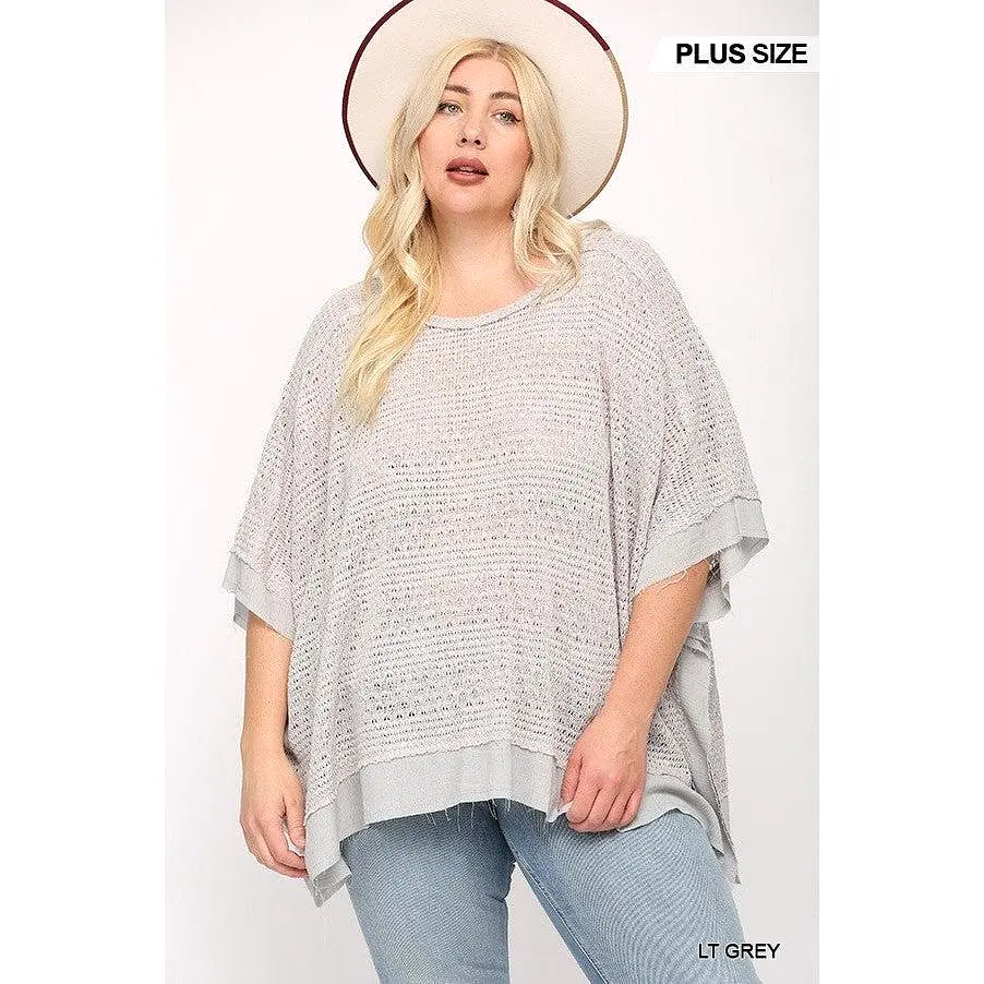 Light Knit And Woven Mixed Boxy Top With Poncho Sleeve