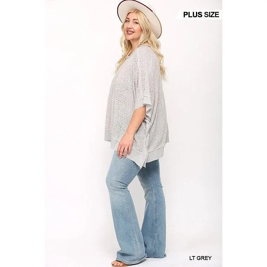 Light Knit And Woven Mixed Boxy Top With Poncho Sleeve