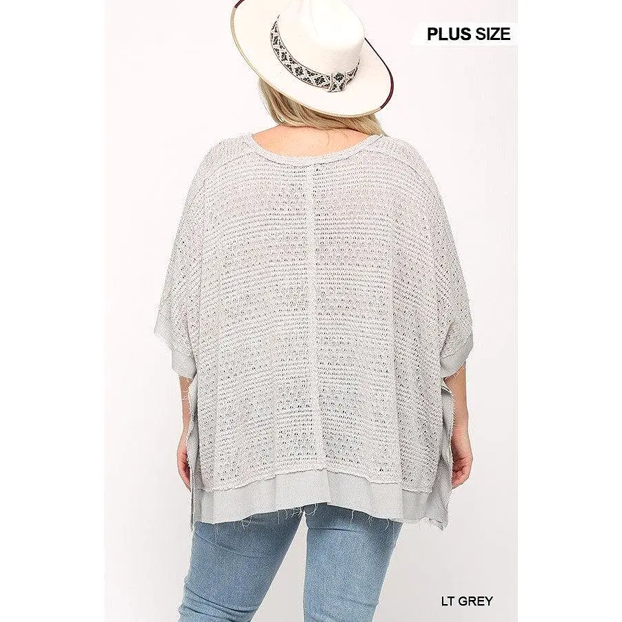 Light Knit And Woven Mixed Boxy Top With Poncho Sleeve