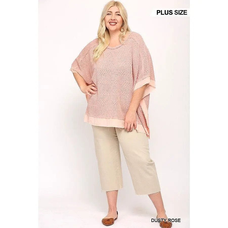 Light Knit And Woven Mixed Boxy Top With Poncho Sleeve