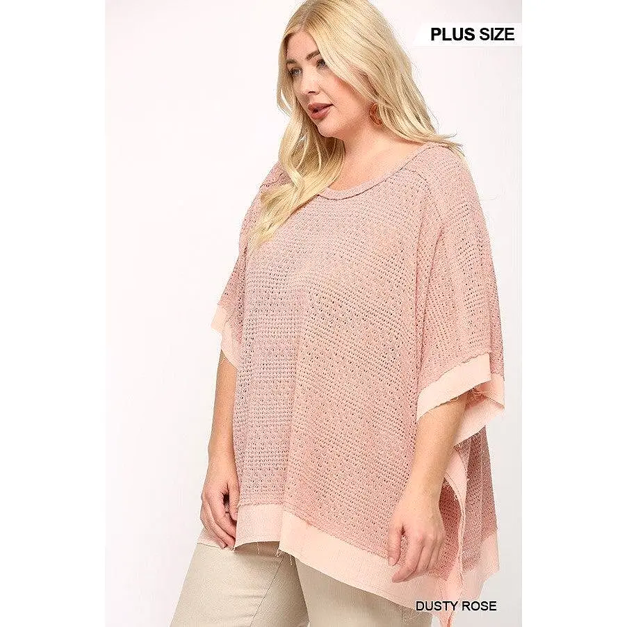 Light Knit And Woven Mixed Boxy Top With Poncho Sleeve