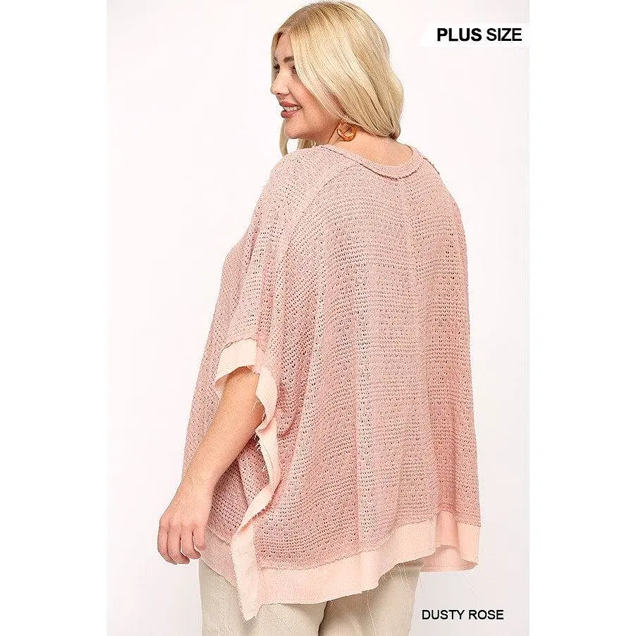 Light Knit And Woven Mixed Boxy Top With Poncho Sleeve