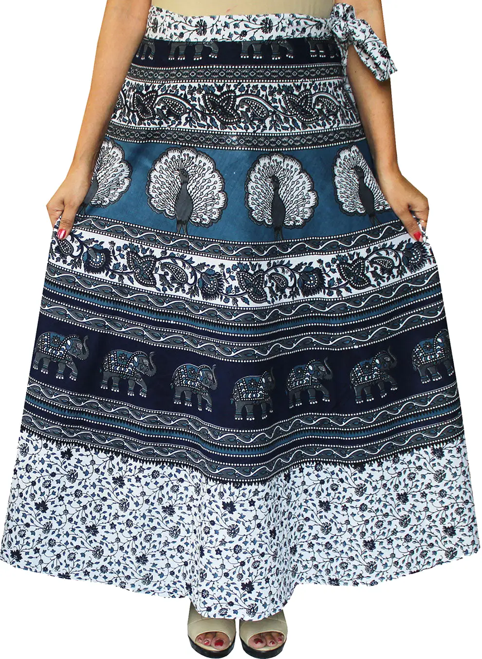 Long Cotton Women's Wrap Around Skirts from India (Blue, One Size)