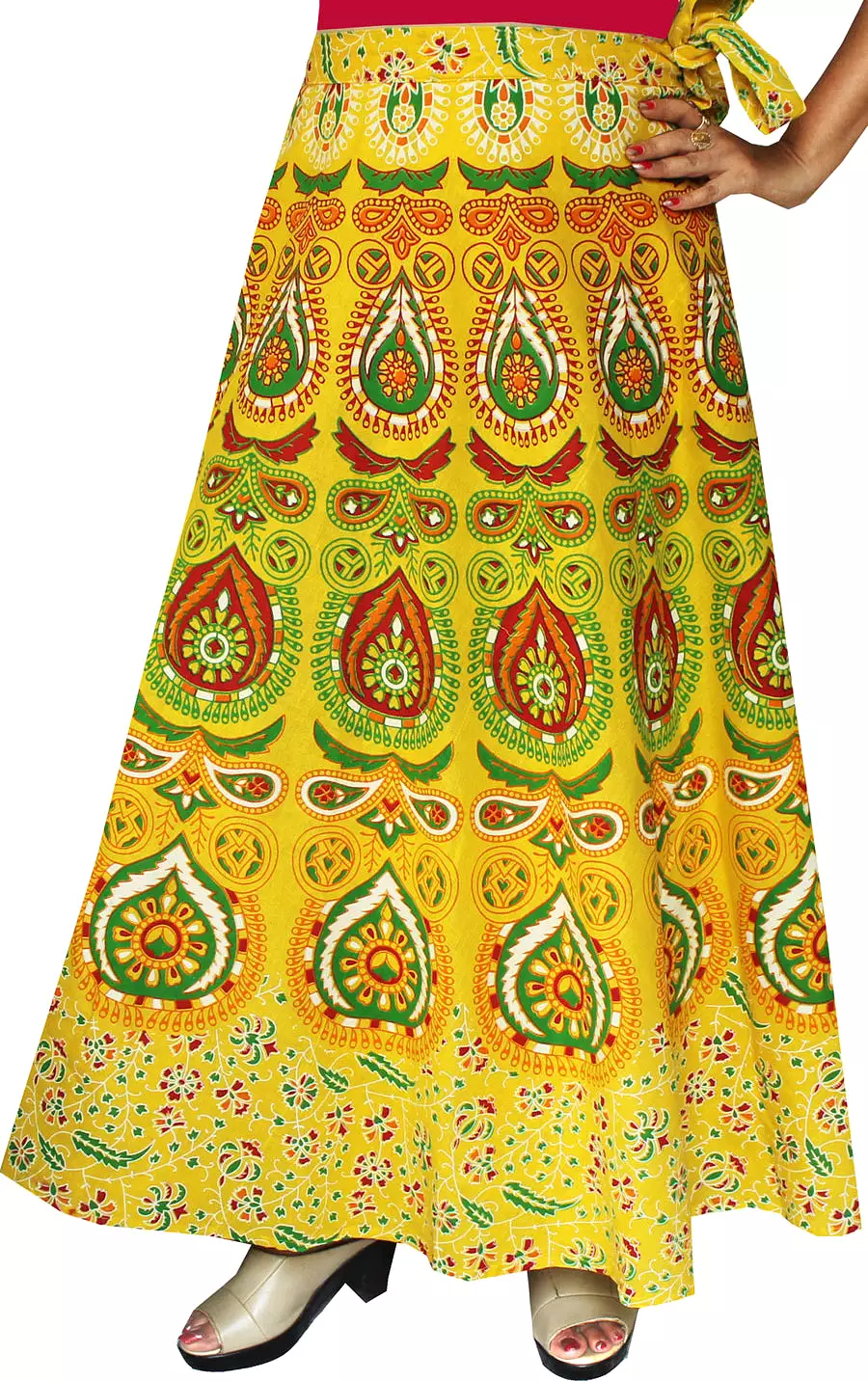 Long Cotton Women's Wrap Around Skirts from India (Yellow, One Size)