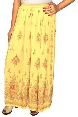 Long Skirts Sequins Ankle Length Rayon India Apparel (Yellow)