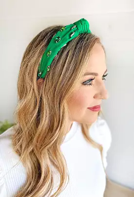 Macey Rhinestone Headband in Green