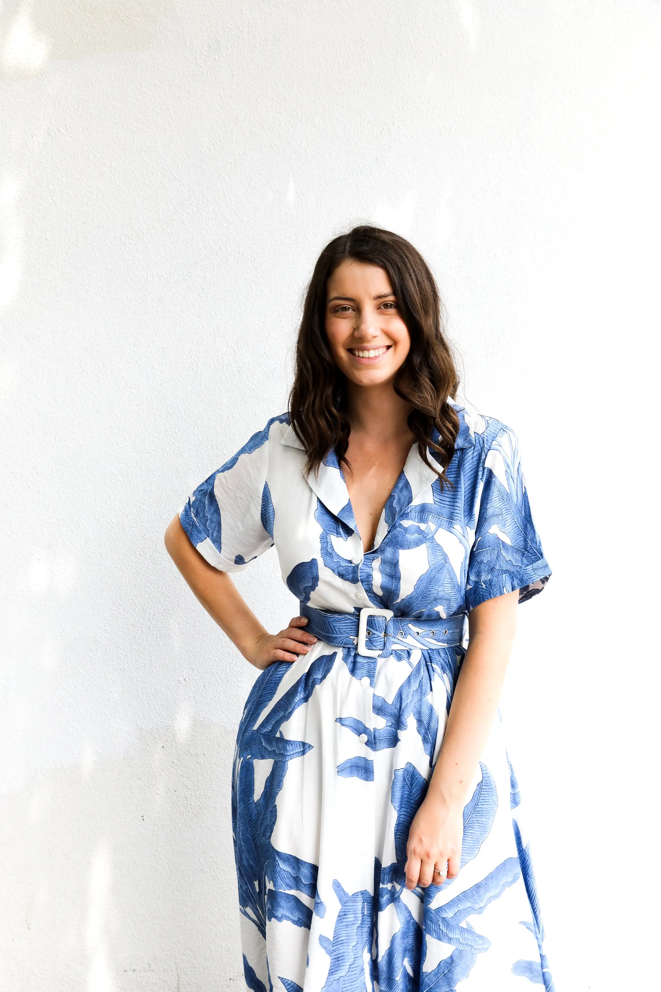 Maxine Dress (Blue Palm Print)