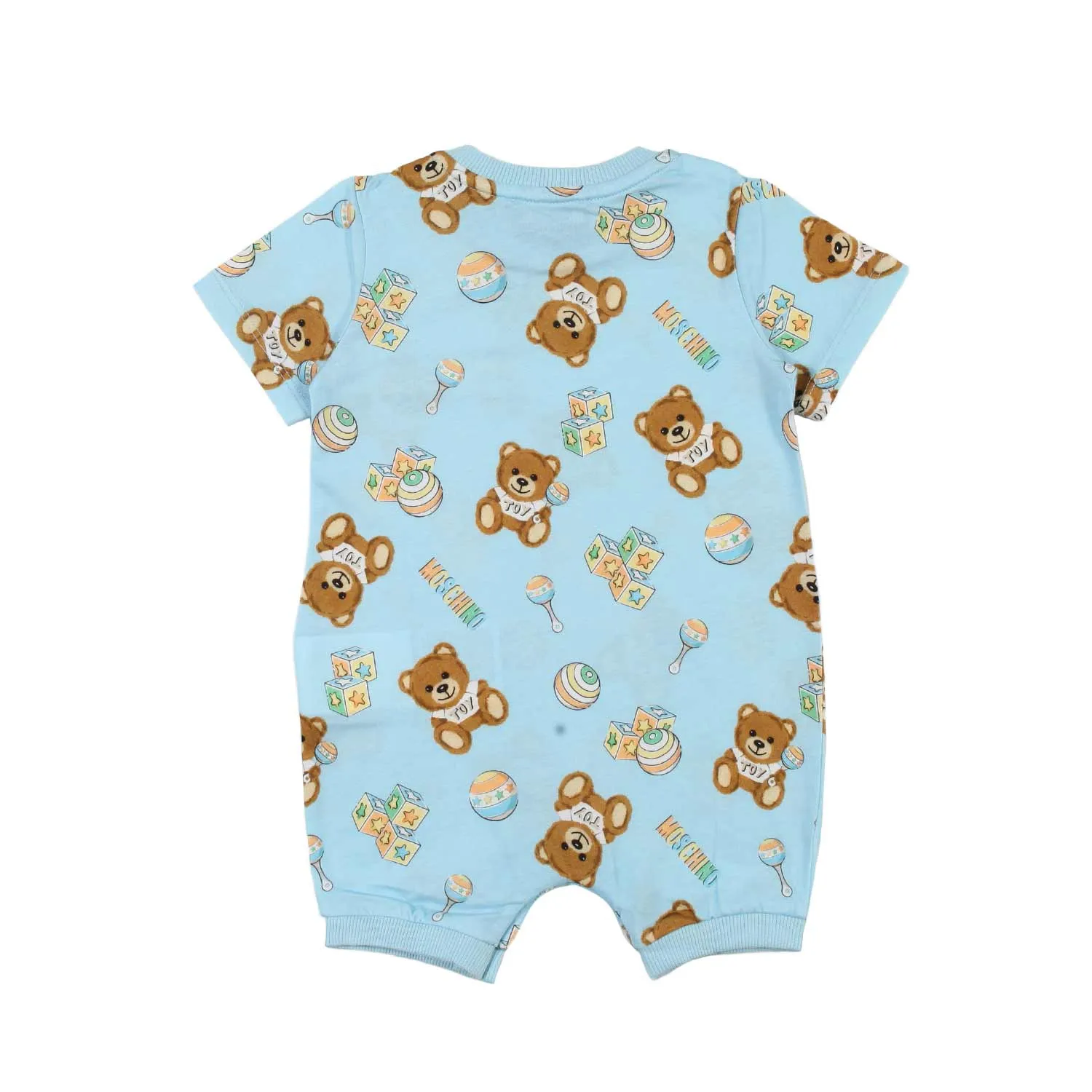 Moschino Light Blue Romper With Teddy Bear Prints