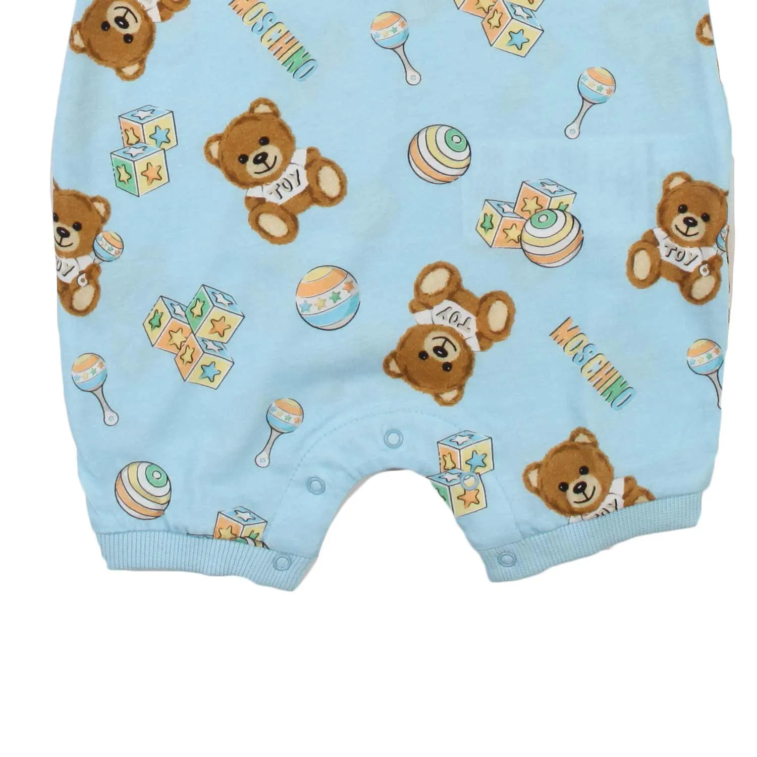 Moschino Light Blue Romper With Teddy Bear Prints