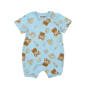 Moschino Light Blue Romper With Teddy Bear Prints