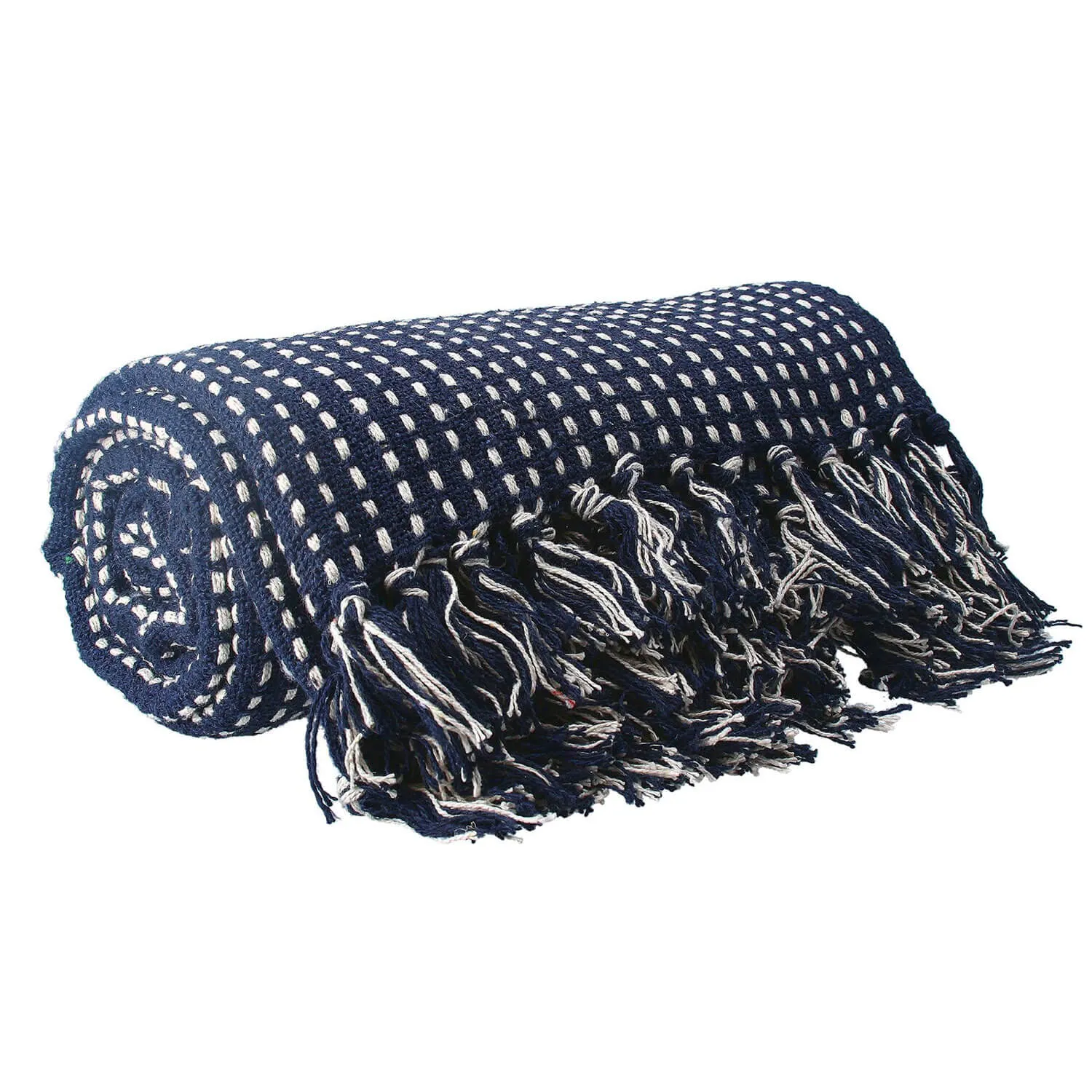 Navy Woven Stab Stitch Cotton Throw