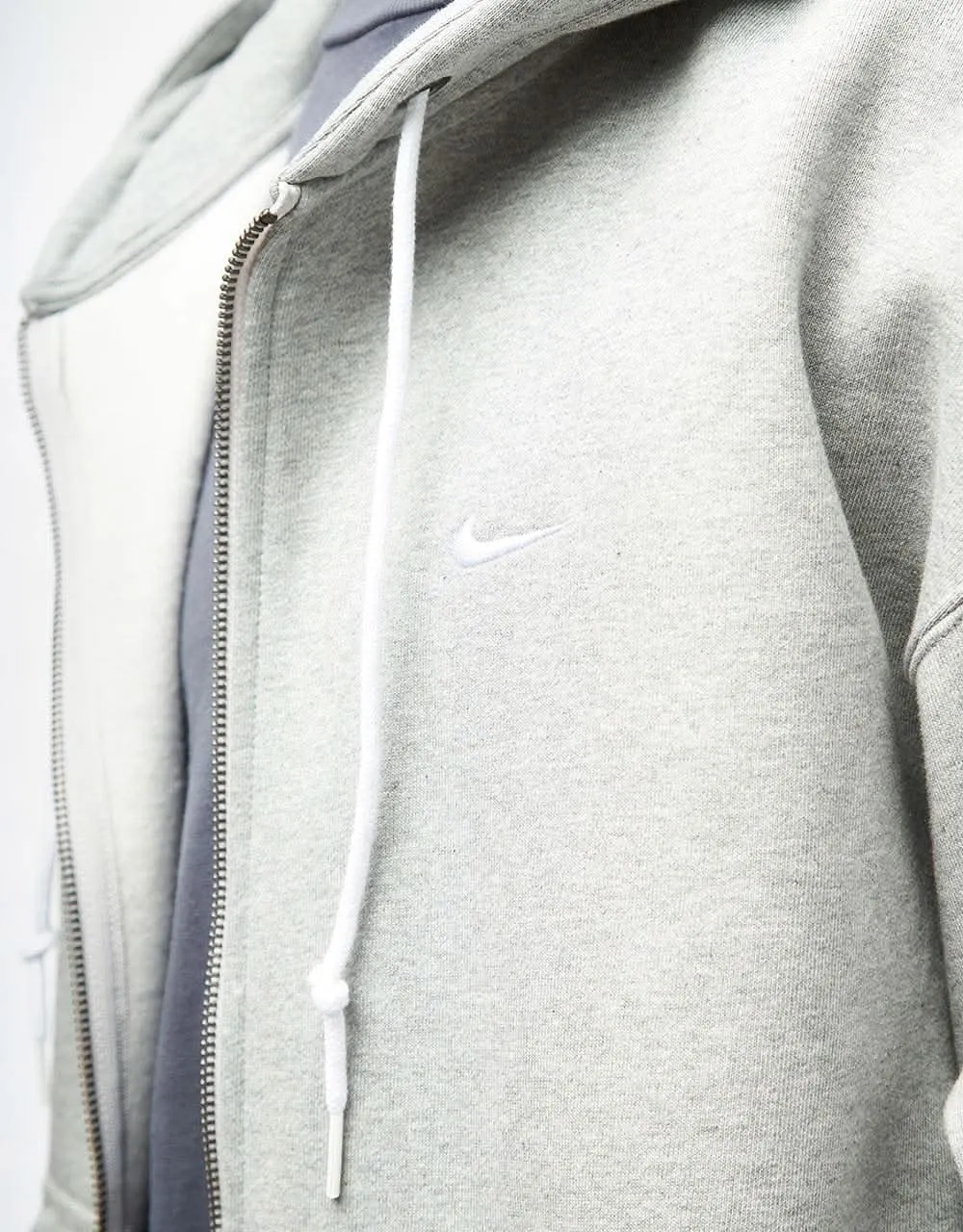 Nike Solo Swoosh Full Zip Hoodie - Dark Grey Heather/White