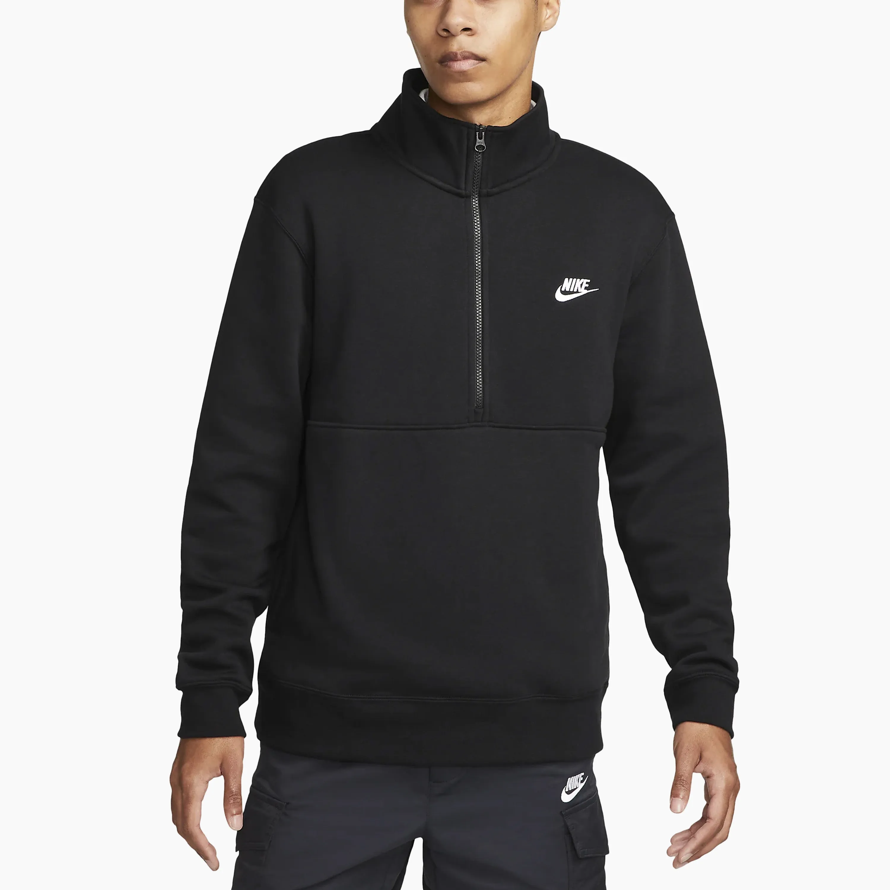 NIKE SPORTSWEAR CLUB JERSEY BLACK ZIP PULLOVER - DD4732