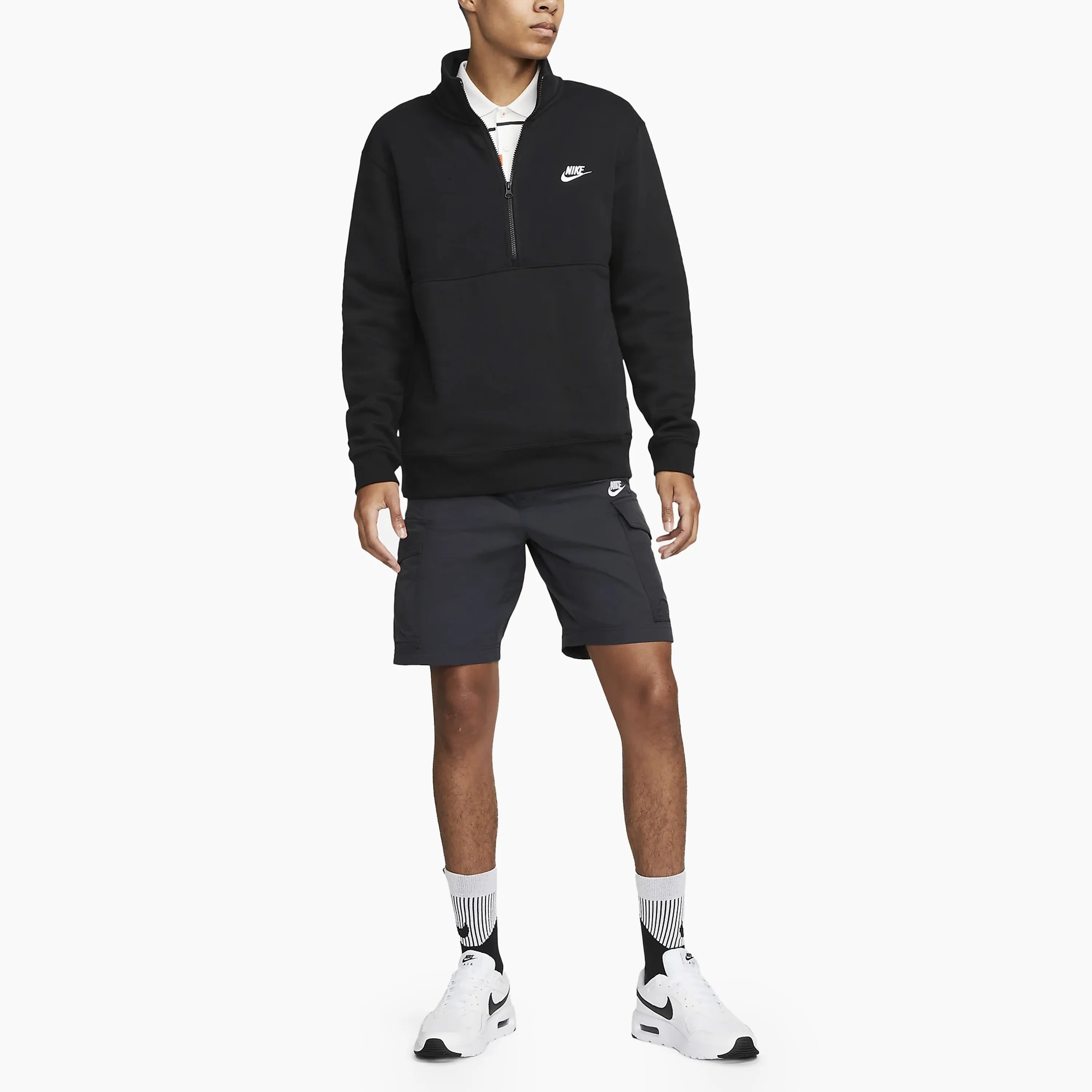 NIKE SPORTSWEAR CLUB JERSEY BLACK ZIP PULLOVER - DD4732