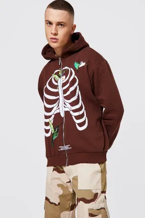 Oversized Bird Ribcage Zip Through Hoodie