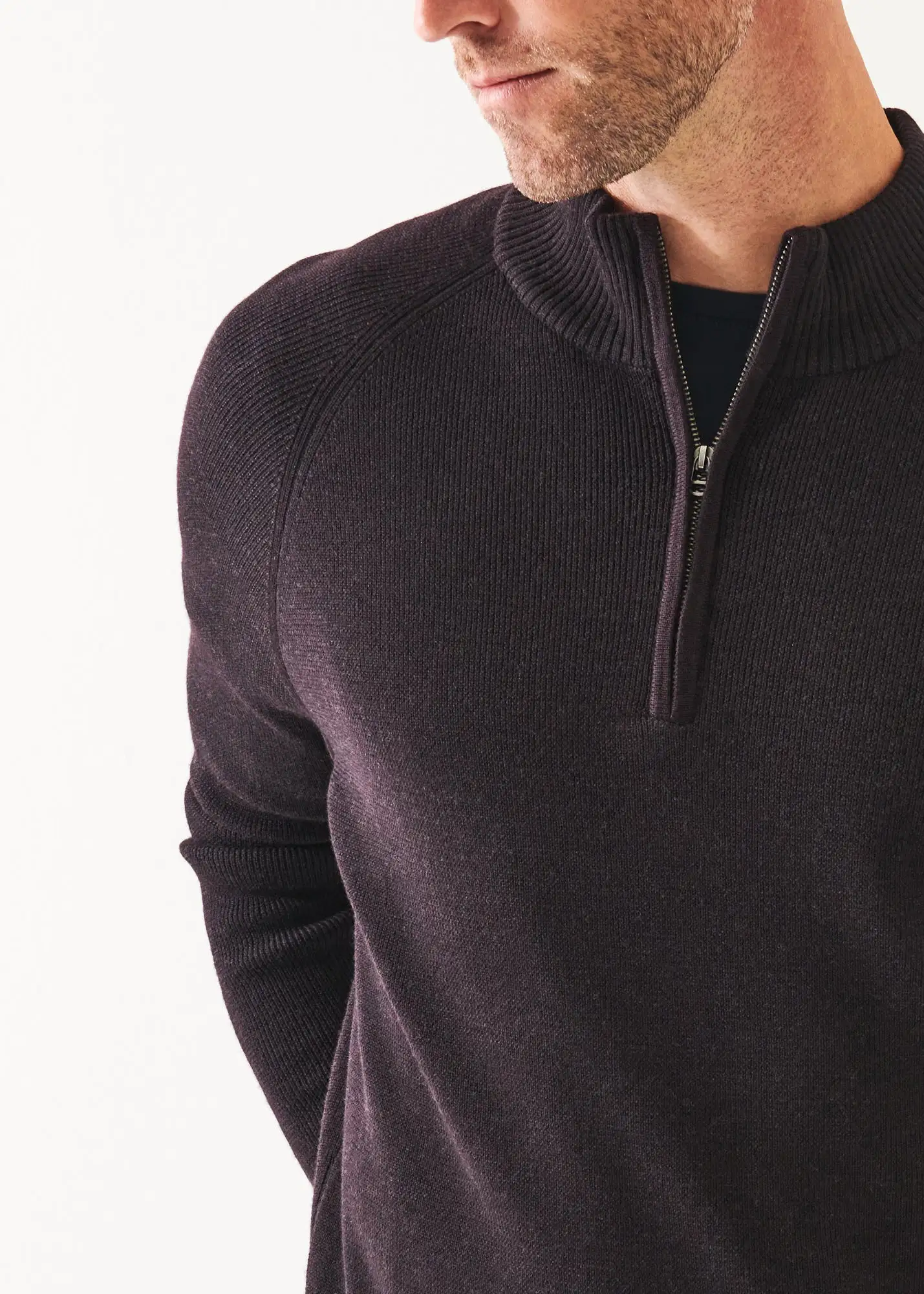 PLAITED RIBBED QUARTER-ZIP MOCK