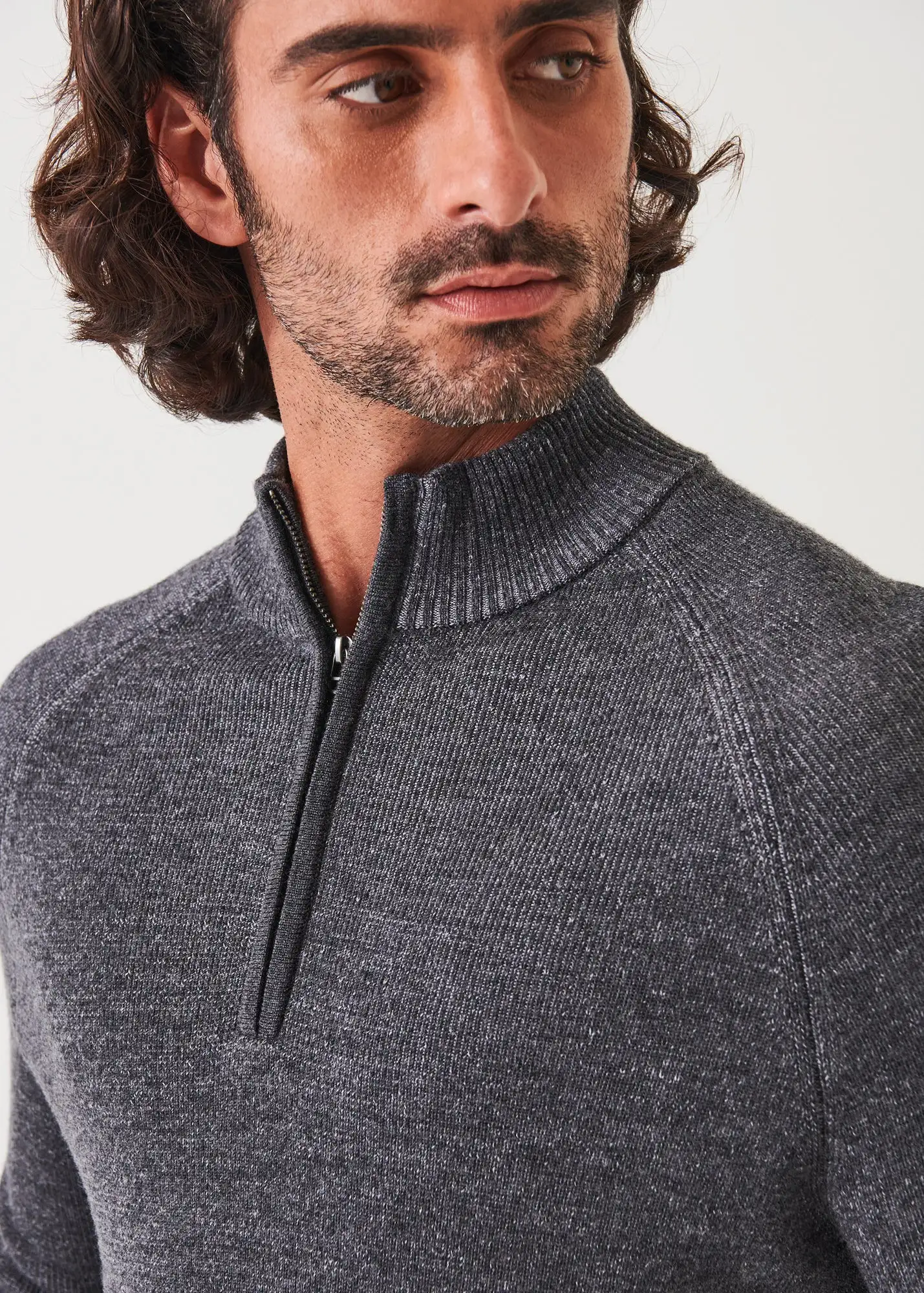 PLAITED RIBBED QUARTER-ZIP MOCK