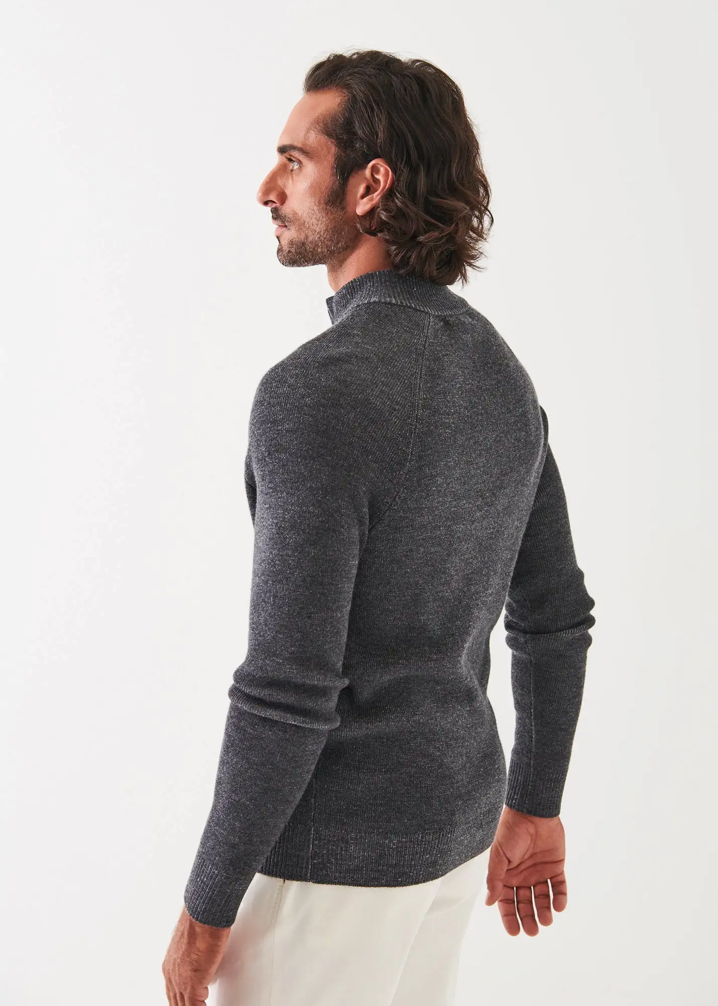 PLAITED RIBBED QUARTER-ZIP MOCK