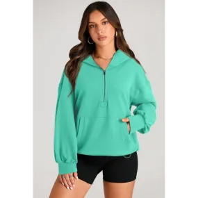 Pocketed Half Zip Long Sleeve Hoodie