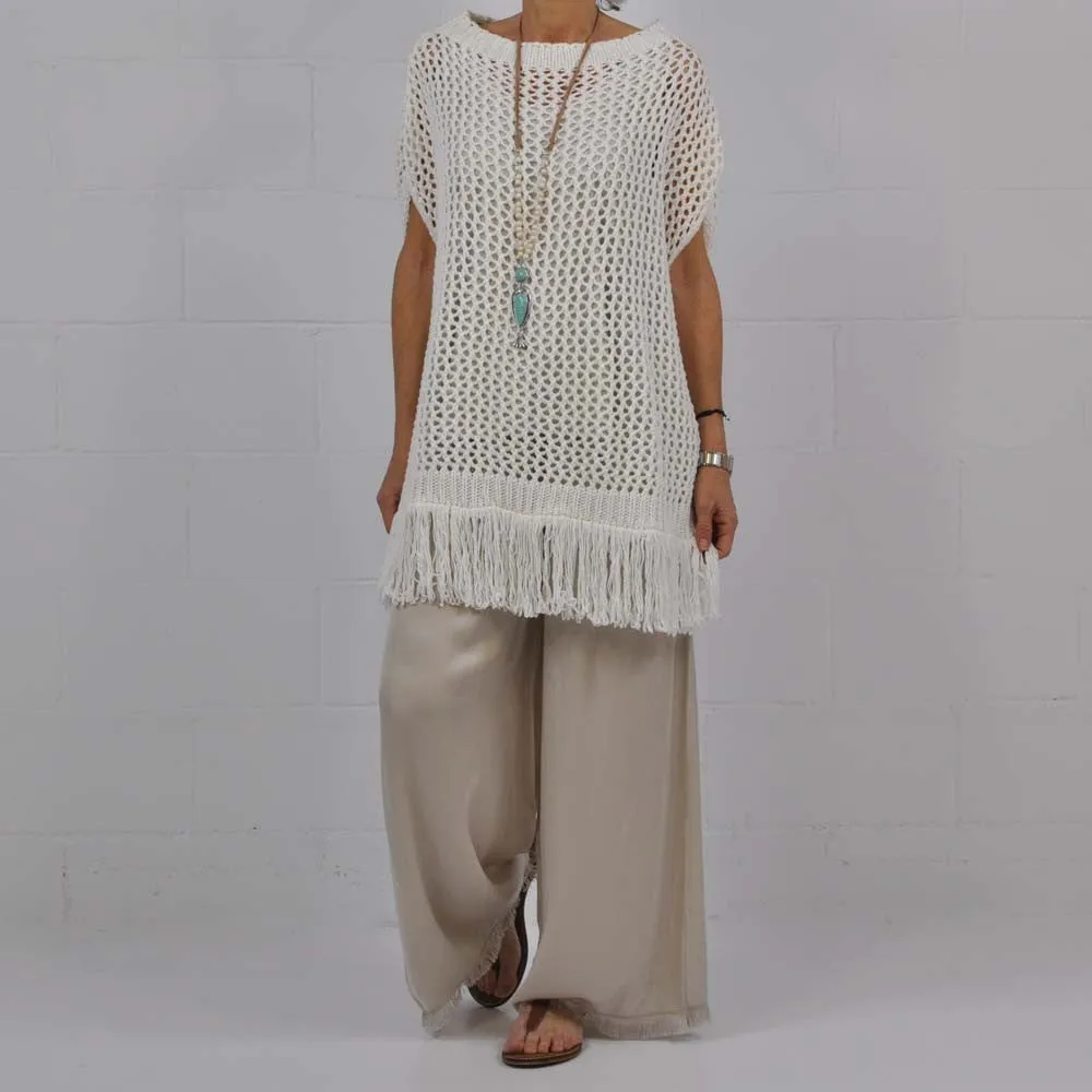 Poncho flecos blanco