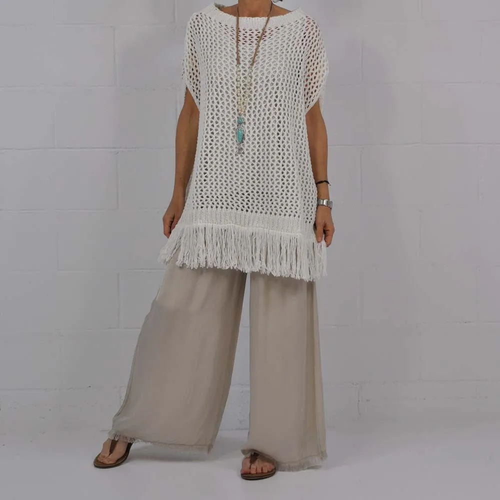 Poncho flecos blanco