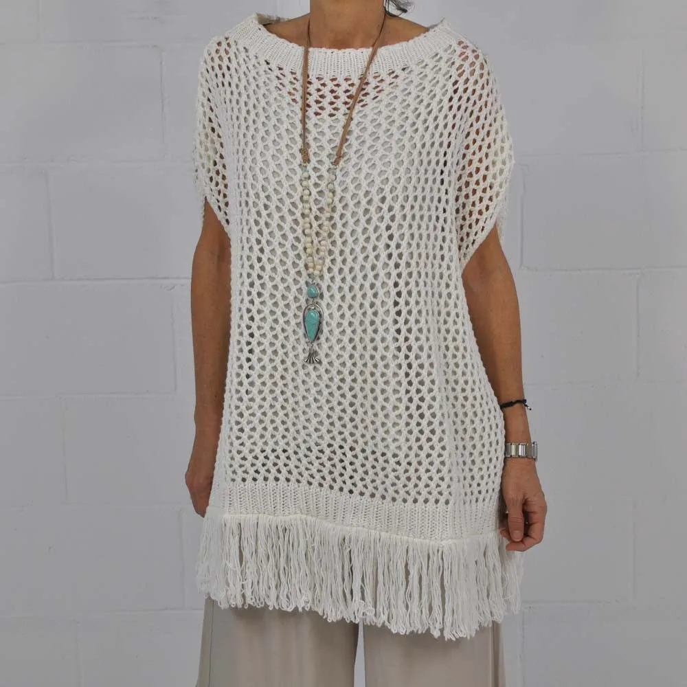 Poncho flecos blanco