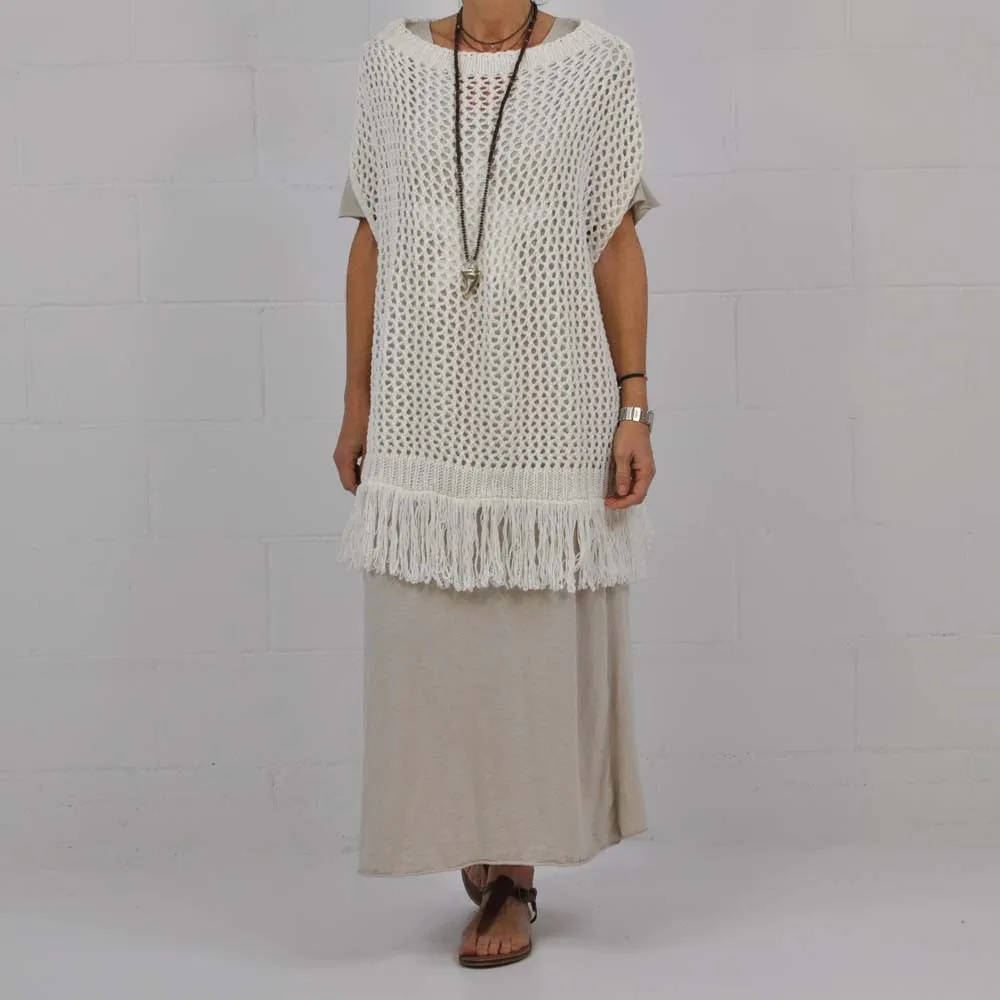 Poncho flecos blanco