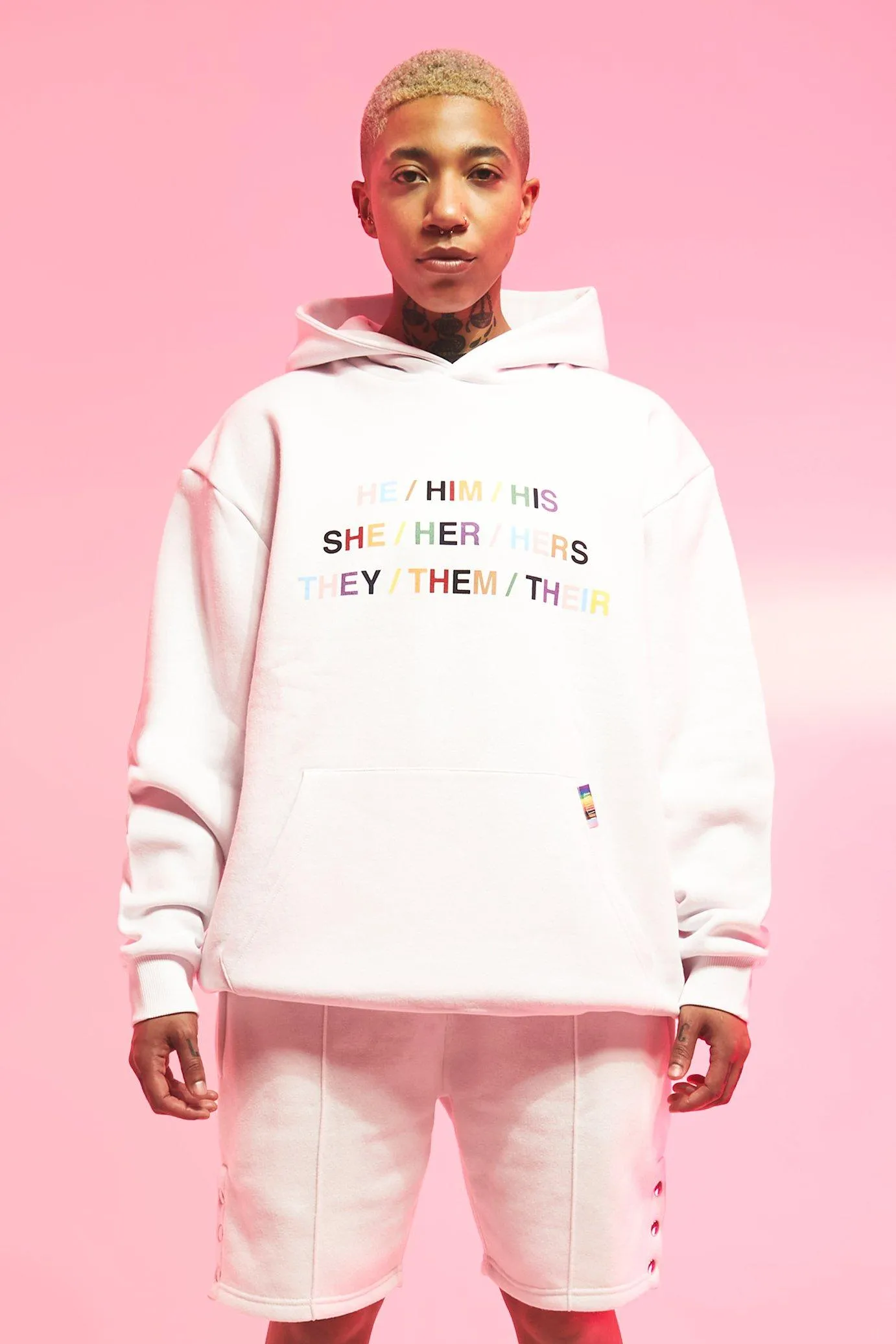 Pride Oversized Fit Pronouns Hoodie | boohooMAN UK