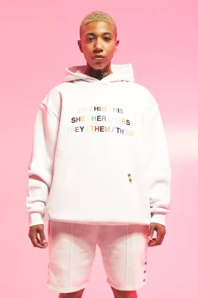 Pride Oversized Fit Pronouns Hoodie | boohooMAN UK