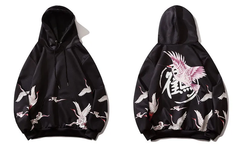 Red Crowned Crane Kangaroo Pocket Hoodie