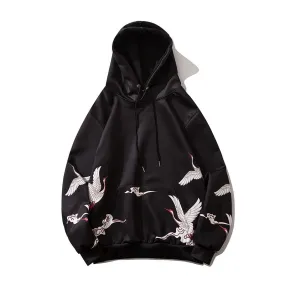 Red Crowned Crane Kangaroo Pocket Hoodie