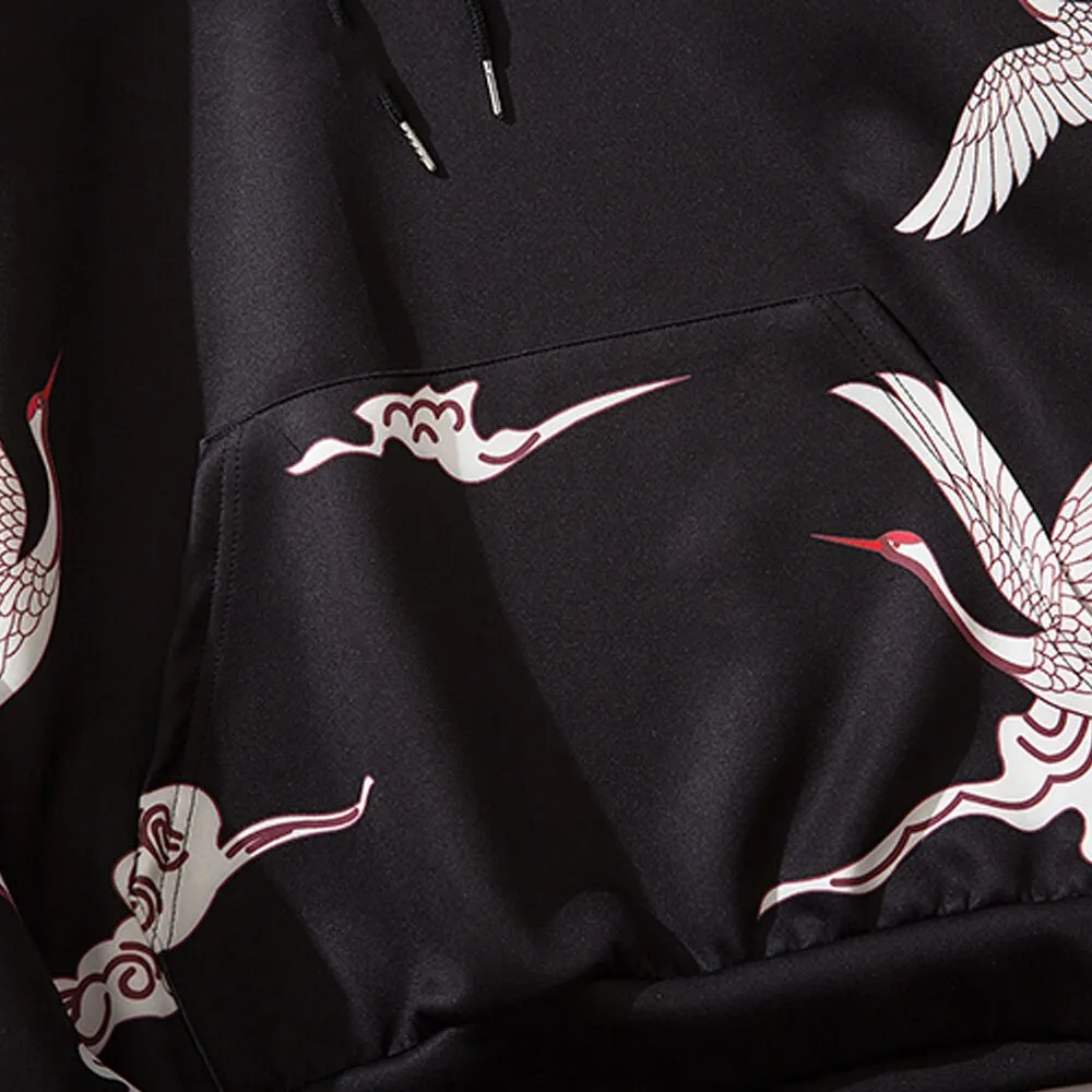 Red Crowned Crane Kangaroo Pocket Hoodie