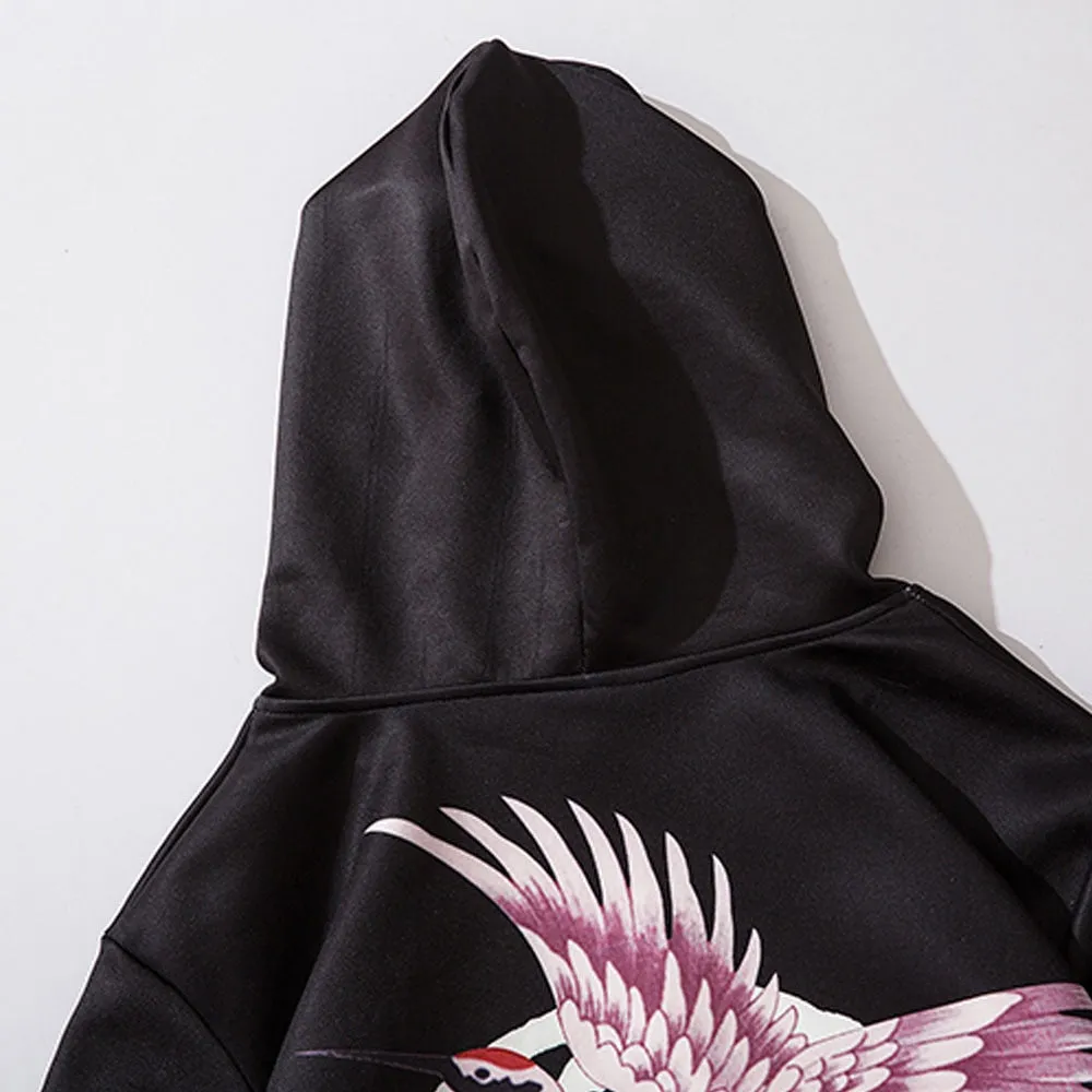 Red Crowned Crane Kangaroo Pocket Hoodie