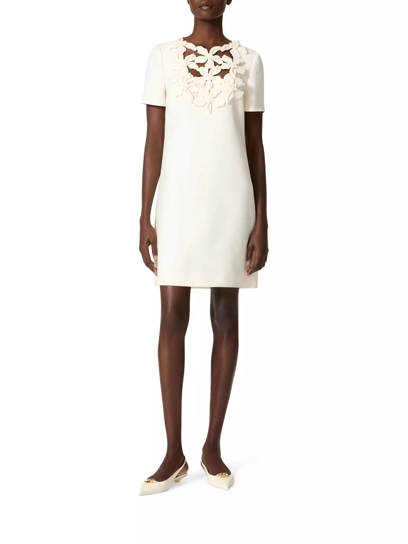 SHORT DRESS IN EMBROIDERED CREPE COUTURE